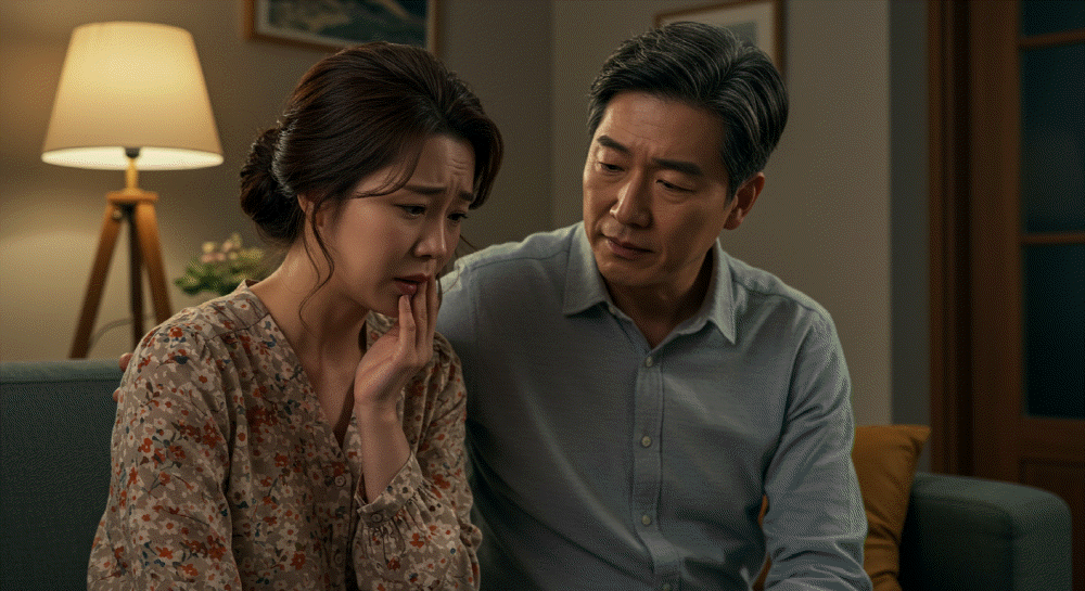 갱년기 증상으로 힘들어는 중년 부부의 모습