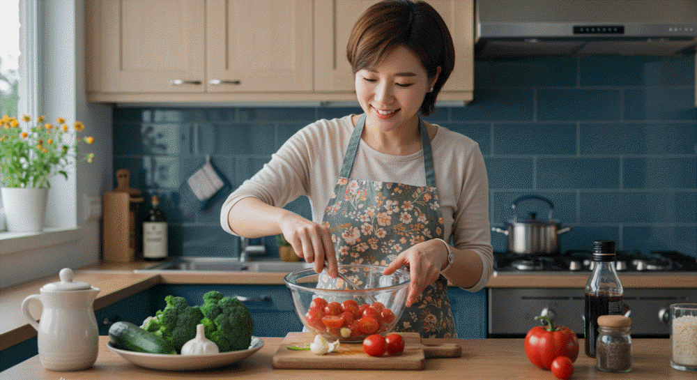 암 예방 식단을 준비하는 여성