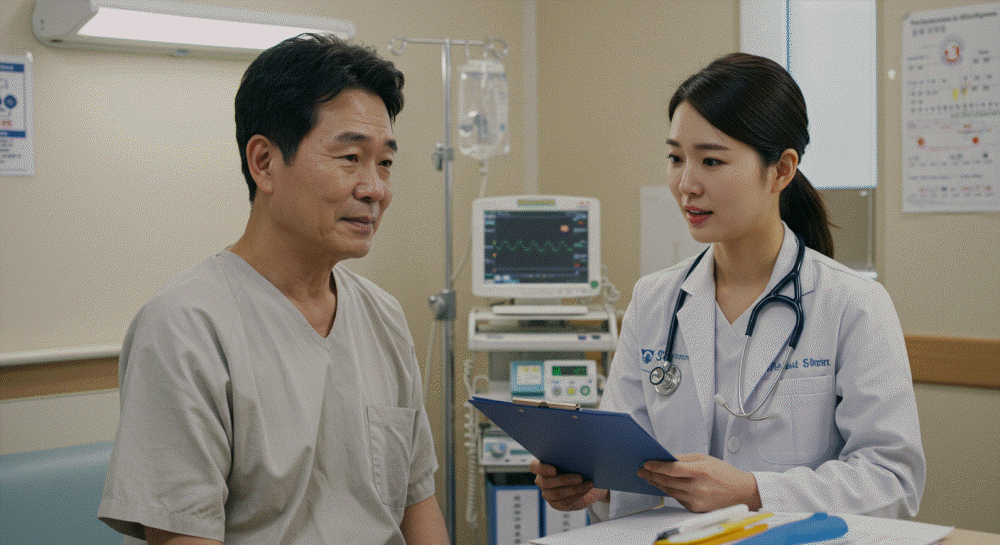 폐암 치료 상담을 받는 장면