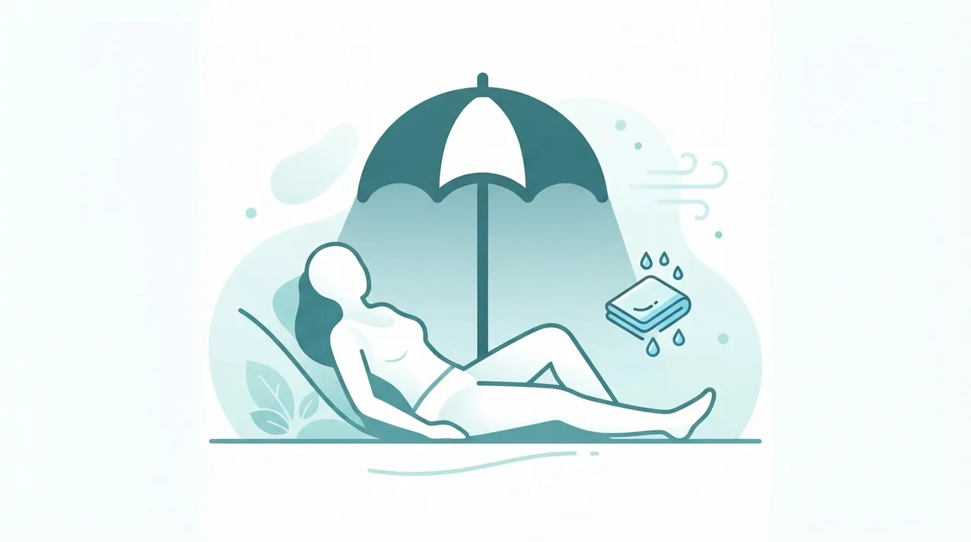 열사병 응급처치로 그늘에서 체온을 낮추는 모습을 나타낸 일러스트