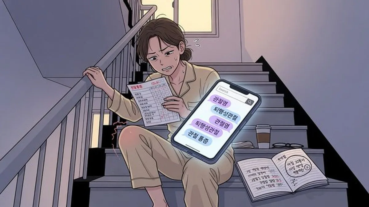 관절염 — 계단 첫 칸에서 무릎이 뻐끔한데, 검색창에는 '관절염'과 '퇴행성관절'이 섞여 나옵니다. 저도 40대 중반에 건강검진 결과지를 들고 앉아, 아침에 30분 이상 뻣뻣한지만 메모해 본 적이 있어요. 관절염은 이름 하나로 뭉개기 쉬운데, 병원에서 말하는 종류와 집에서 할 수 있는 기록·체중·운동 강도가 먼저 갈립니다. 2026년 기준 국가건강검진에서도 관절 통증
