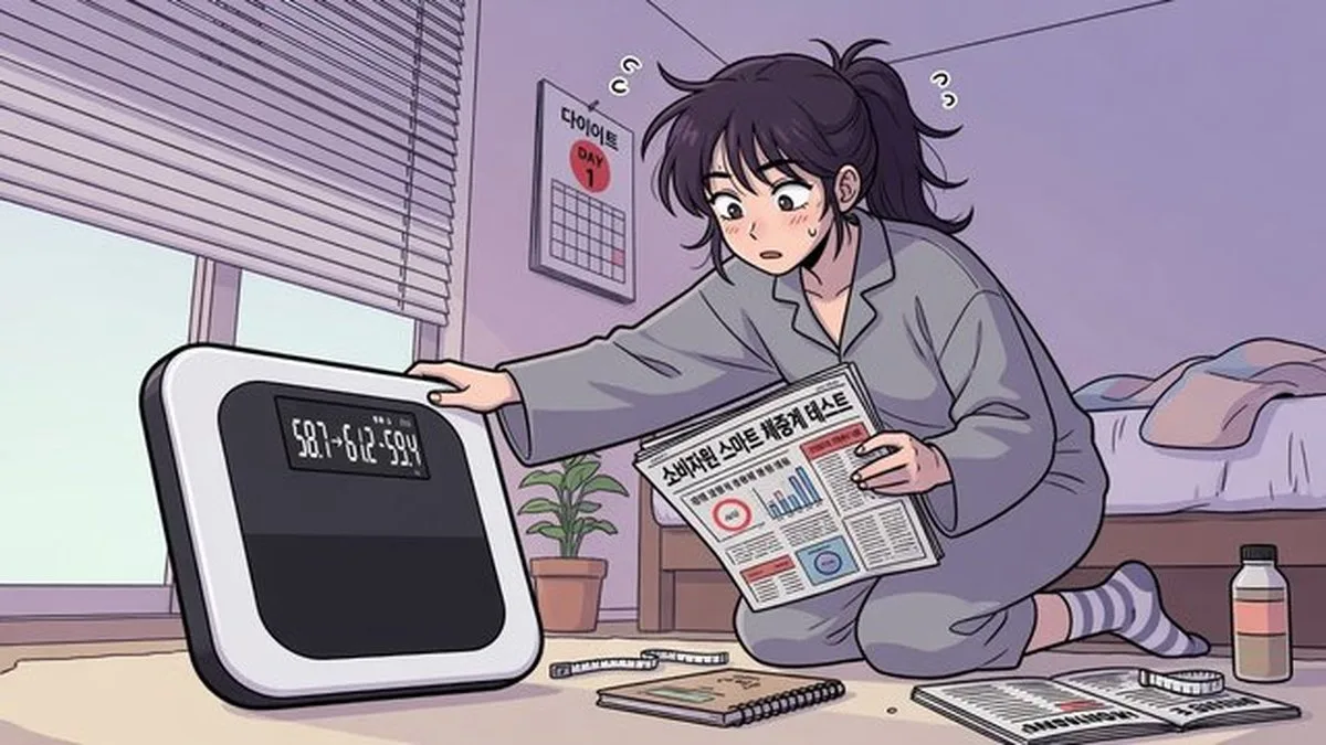 체중계 — 다이어트를 시작하면 체중계부터 삽니다. 저도 그랬어요. 그런데 소비자원이 시험한 스마트 체중계 9개 중 4개는 체중 정확도가 들쭉날쭉했고, 체지방률은 9개 모두 의료기기 대비 평균 4~5% 차이가 났다는 보도를 보고 생각이 바뀌었습니다. 체중계는 체지방 %를 맞춰 주는 기계가 아니라, 같은 조건에서 매일 숫자를 남기는 도구에 가깝습니다.